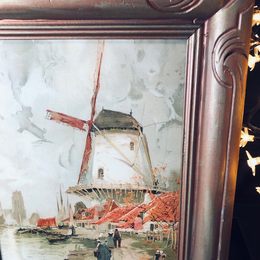 Framed Windmill Painting with Brown Vintage Frame - Picture 6 of 14